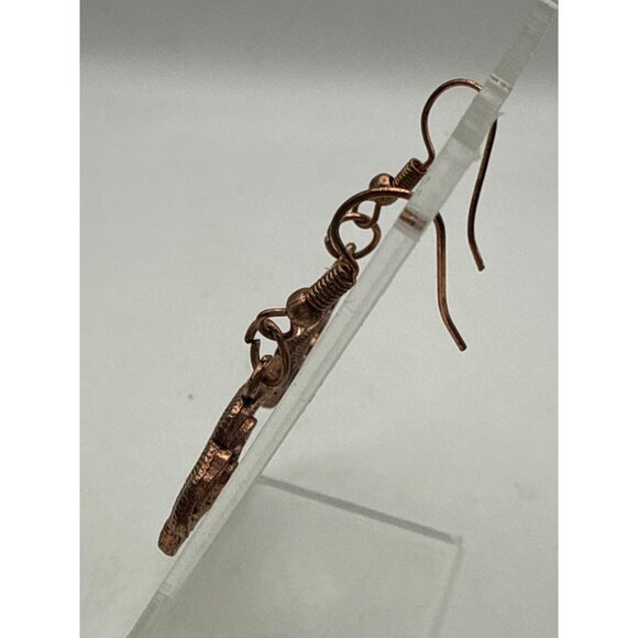 Vintage-Inspired Copper Rose Dangle Drop Earrings Floral Design - Picture 4 of 4